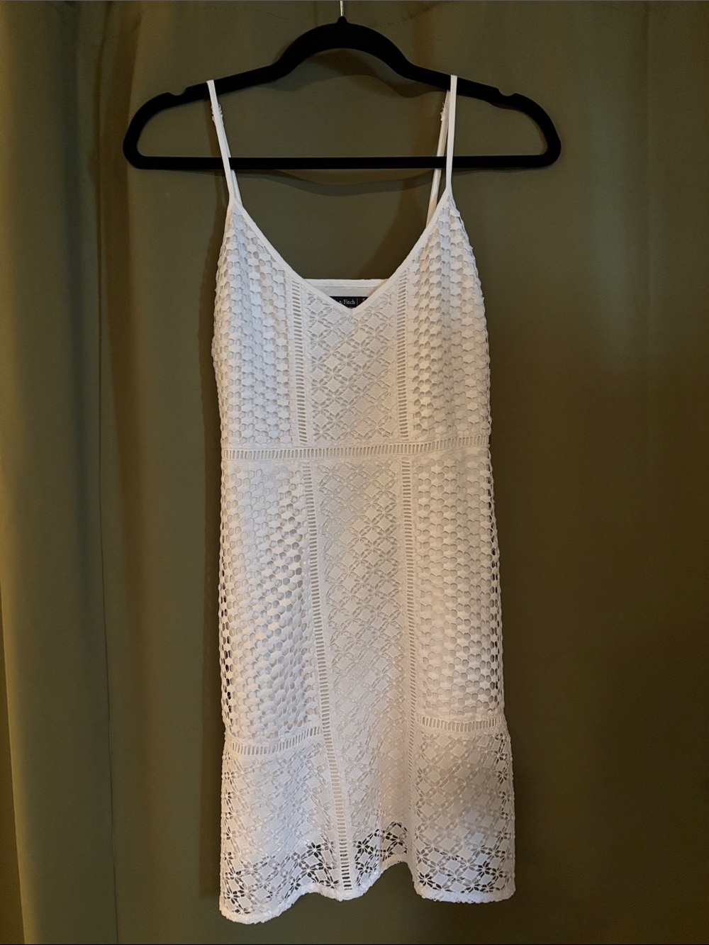 Abercrombie & Fitch White Crochet Mini Dress with Spaghetti Straps